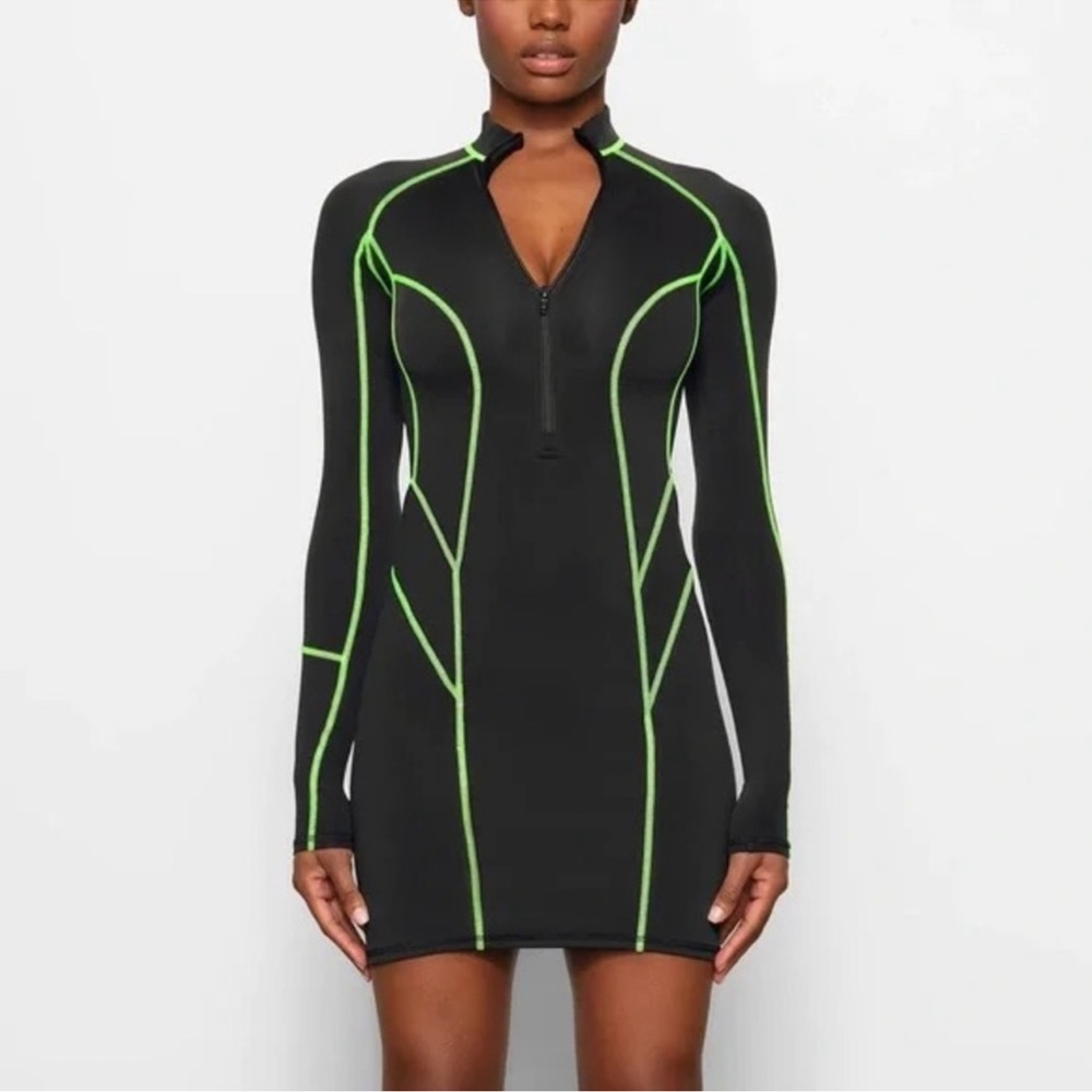 Skims Contour Mesh Mock Neck Dress
